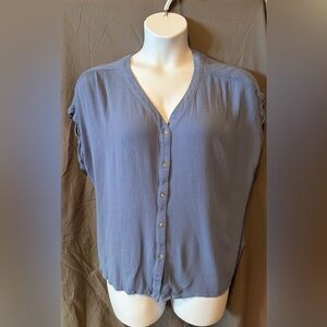Orvis Dusty Blue Button-Front V-Neck Blouse